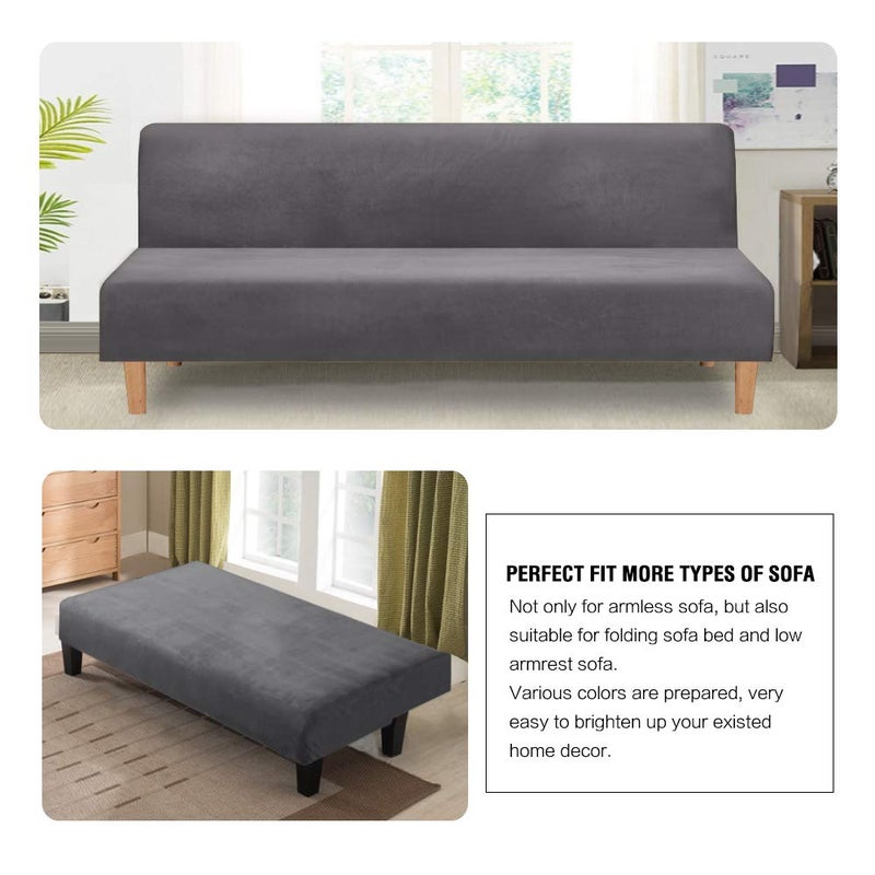 H.VERSAILTEX Real Velvet Futon Cover Armless Sofa Covers Sofa Bed Covers Stretch Futon Couch Cover Sofa Slipcover Furniture Protector Thick Soft Velvet Fabric Form Fitted Stay in Place, Grey - Image 5